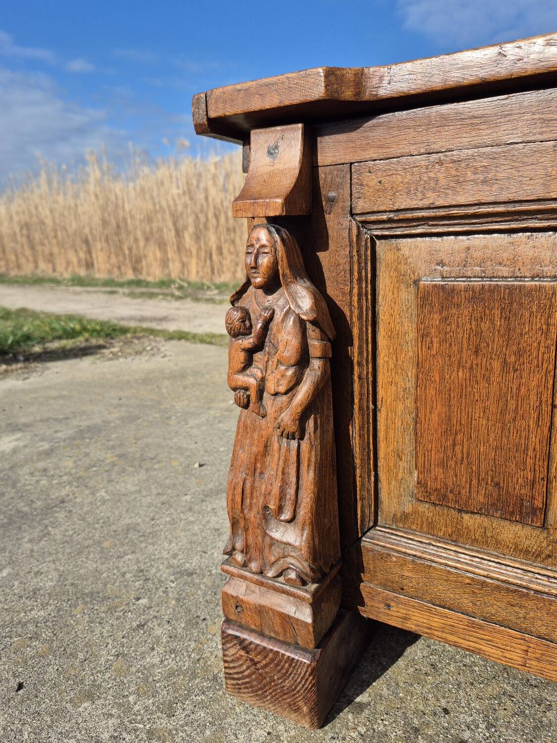 Antique chest wood carving oak