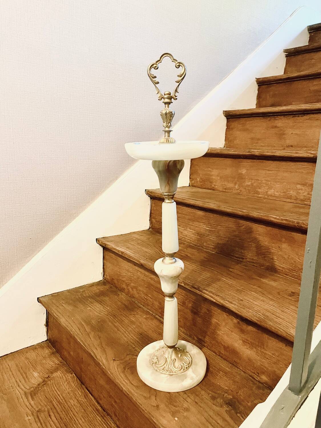 Onix and brass pedestal ashtray