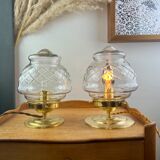 Vintage globe table lamp engraved and transparent chiseled