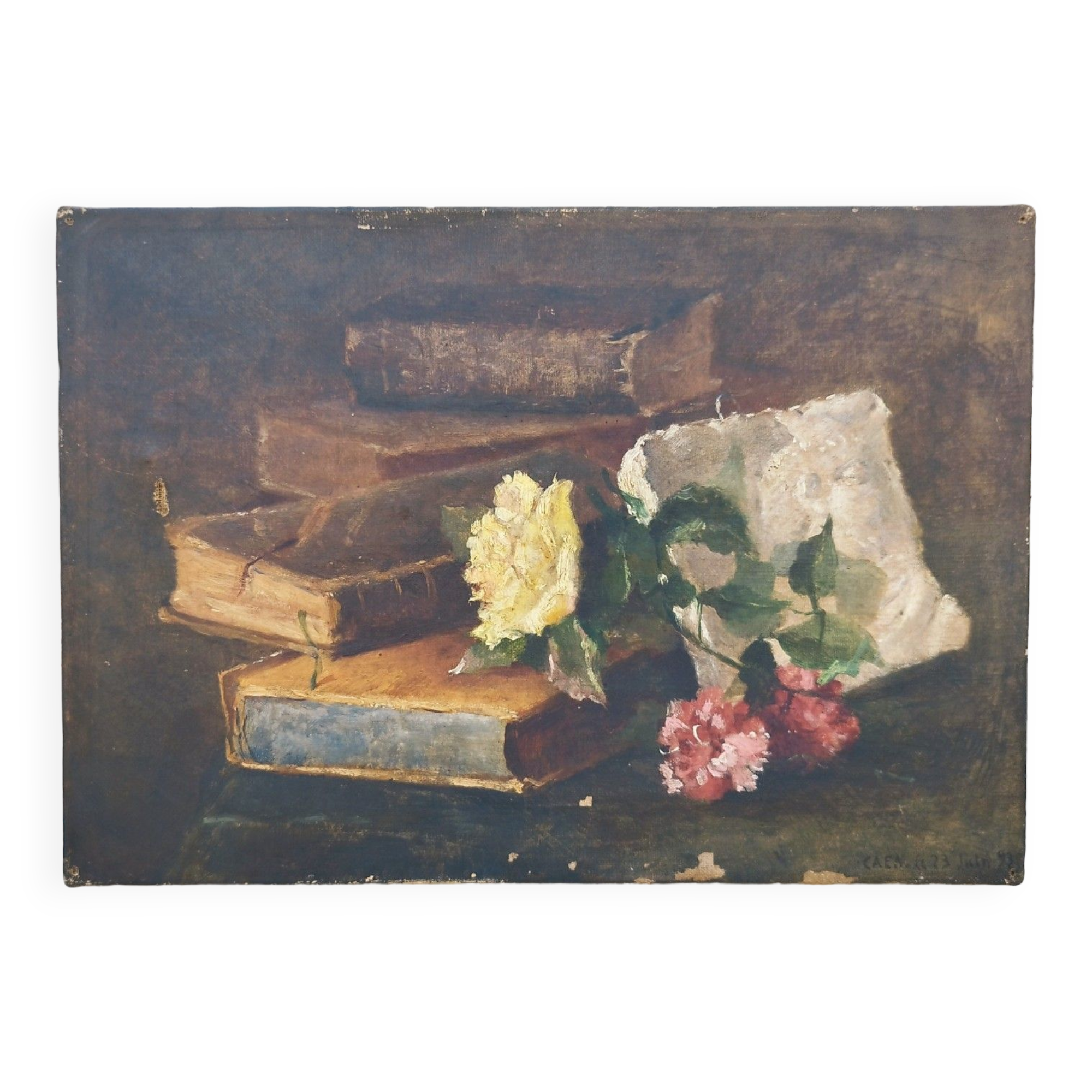 Still Life with Oil on Canvas Books XIXth