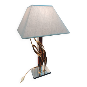 Vintage antique lamp in chrome metal and gold bronze.