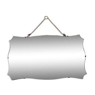 Miroir biseauté avec sa chaînette, 68x40cm