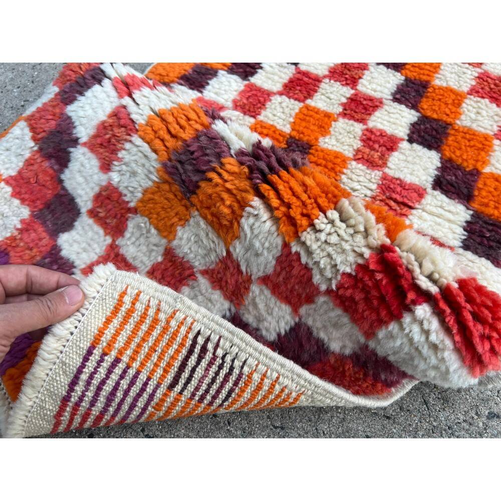 Vintage Handmade Turkish Tulu Rug with Checkered Design. Custom Options Available