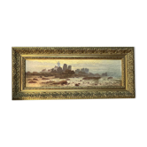 A. Laemmermann, oil painting on cardboard depicting a rocky landscape.
