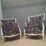 Pair of large Louis XV style bergere chairs