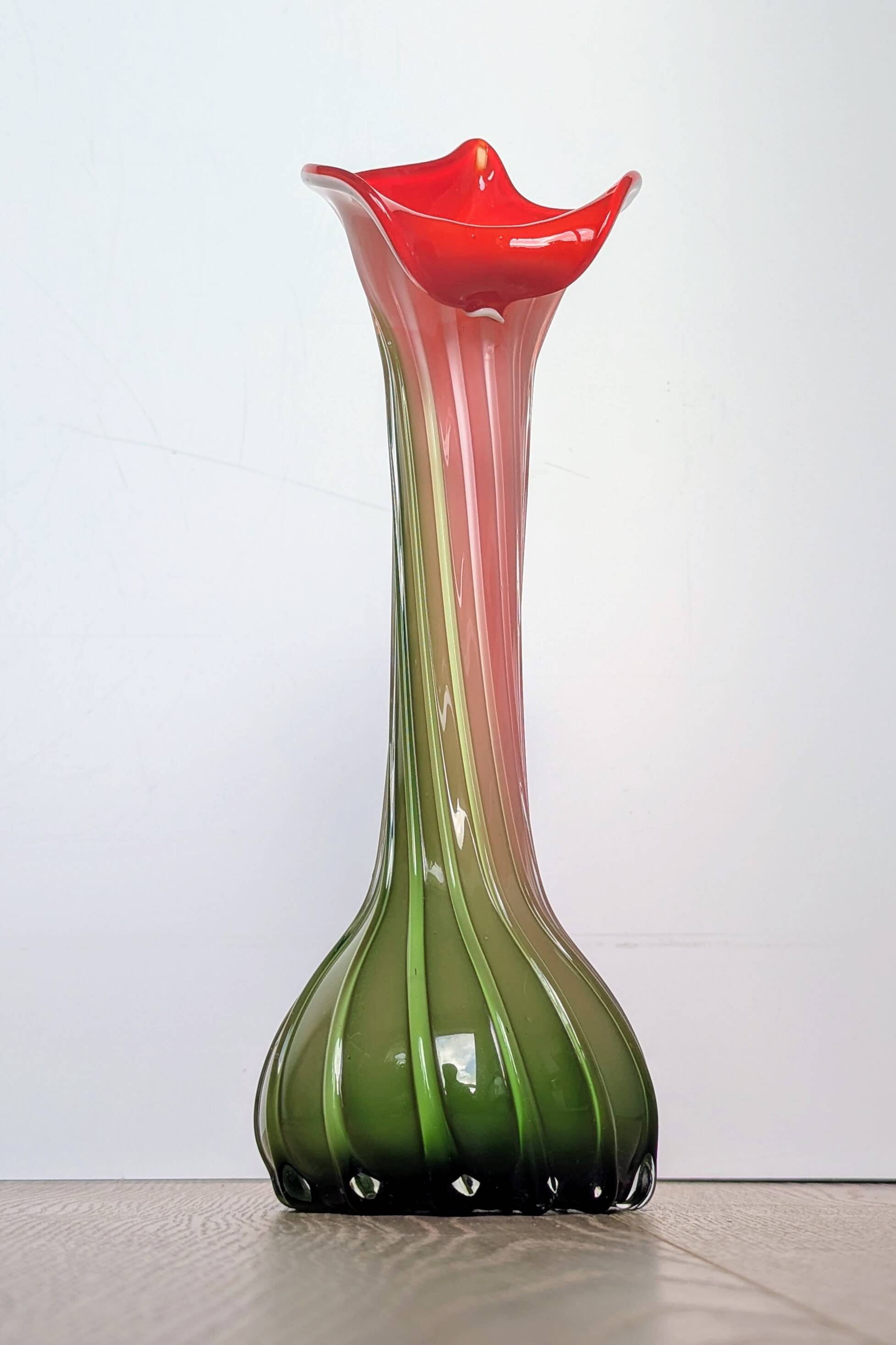 Murano Glass Vase Calla Lily - blown ribbed floral - Italy - Art Deco - 1970-1980