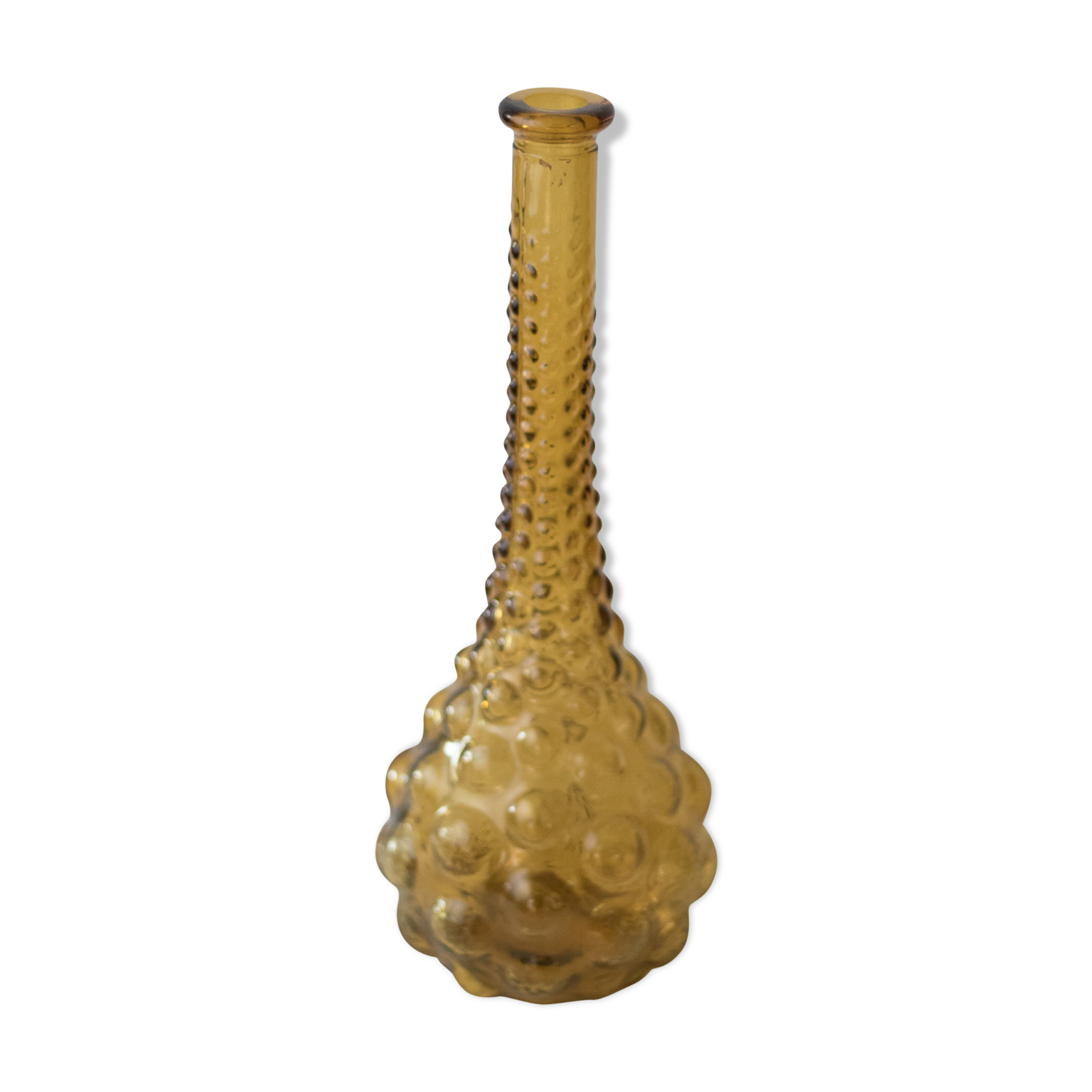 Green yellow bubble glass bottle