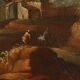 Old painting landscape with figures, oil on canvas, 18th century