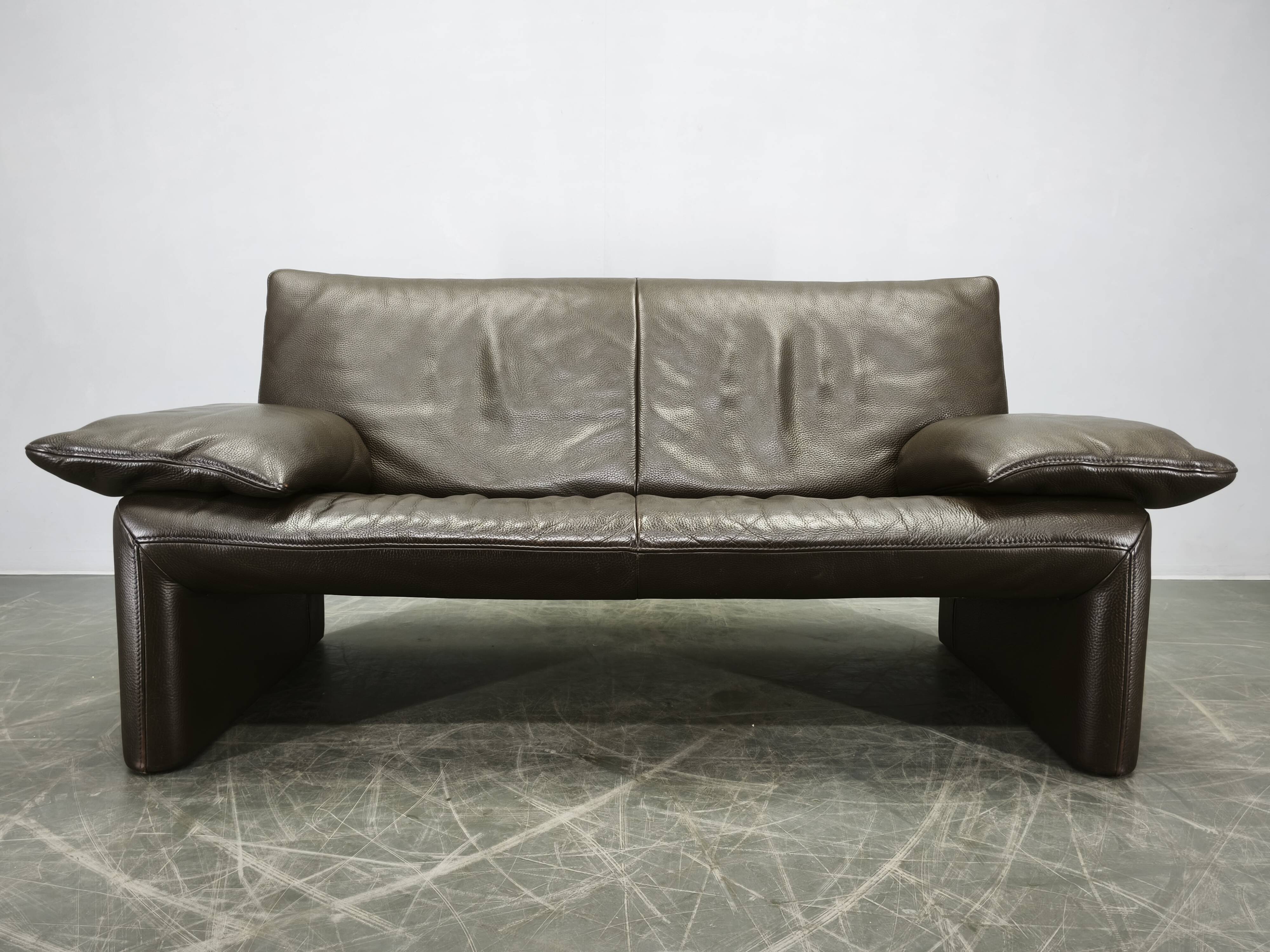 Jori Dark Brown Leather Two Seat Sofa, Belgium, 1990s