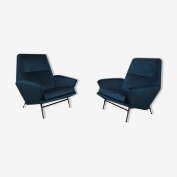 Pair of chairs of Guy Besnard in blue velvet