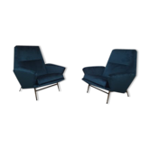 Pair of chairs of Guy Besnard in blue velvet