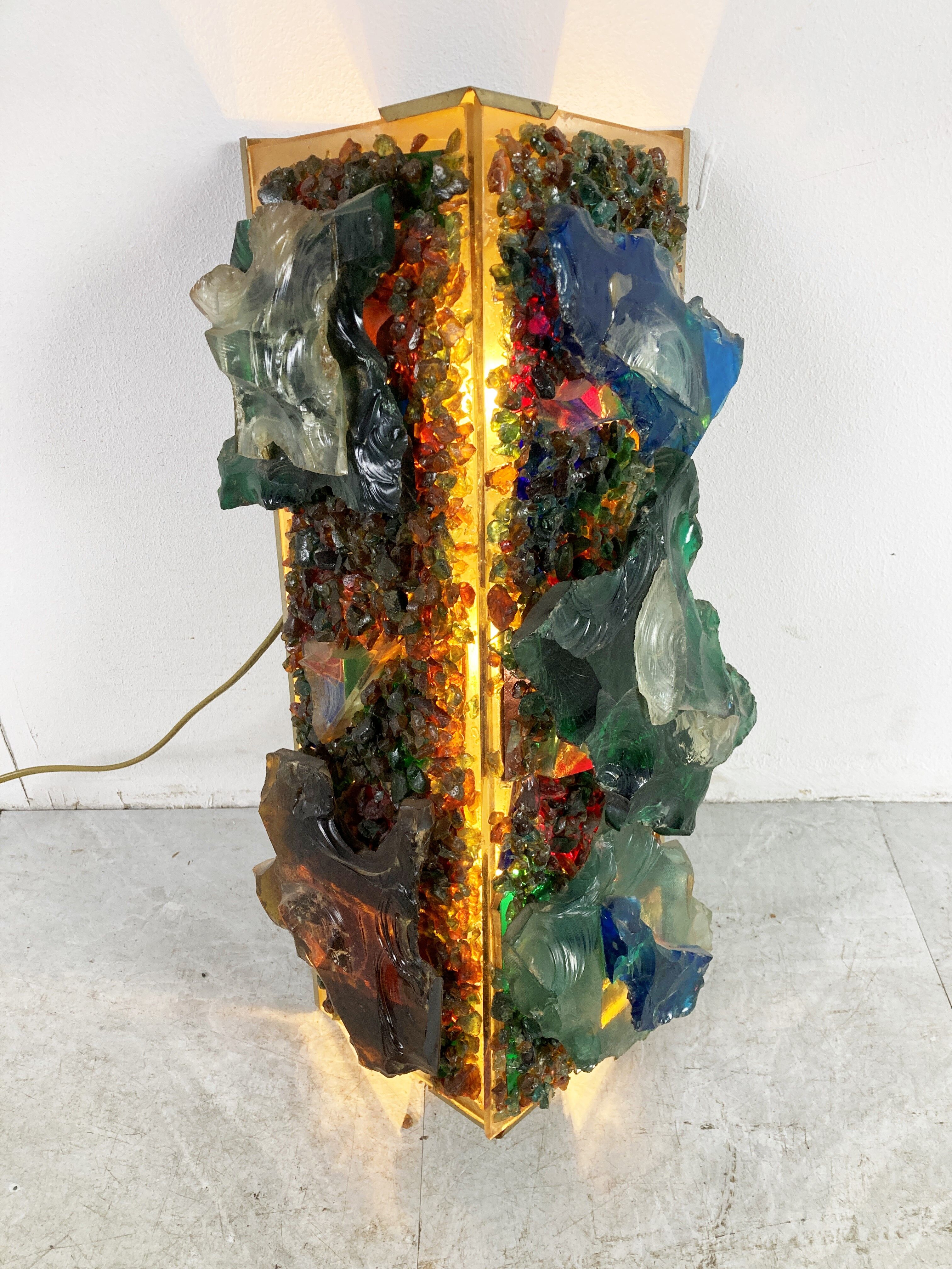 Vintage brutalist glass wall lamp, 1960s