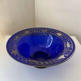 Cobalt blue glass bowl with Art Deco bird decor