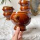 6 bols tête de lion en céramique style Emile Henry marron vintage made in France