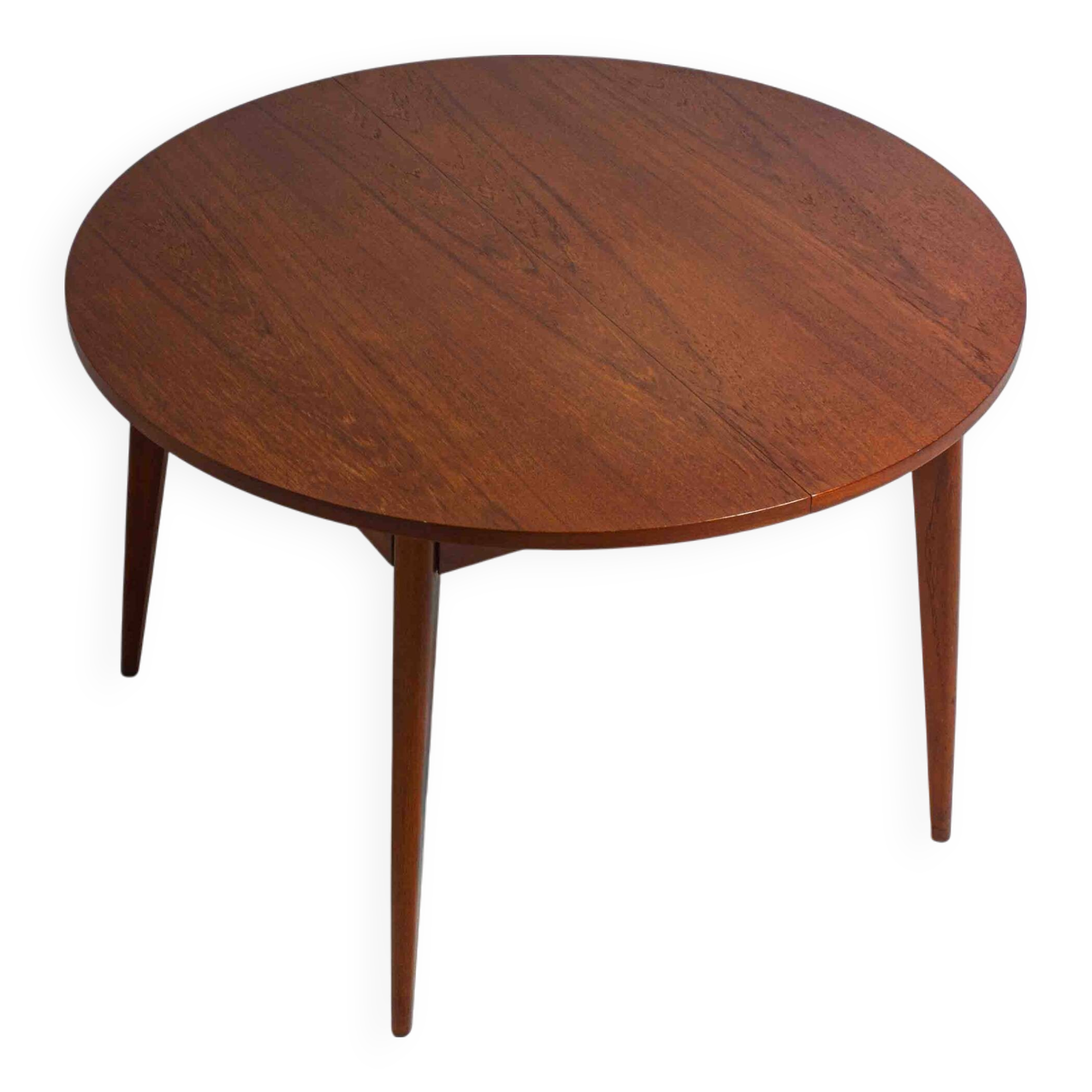 Table à manger ronde extensible en teck, Belgique années 60