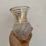 Vase vintage en verre granité blanc et doré