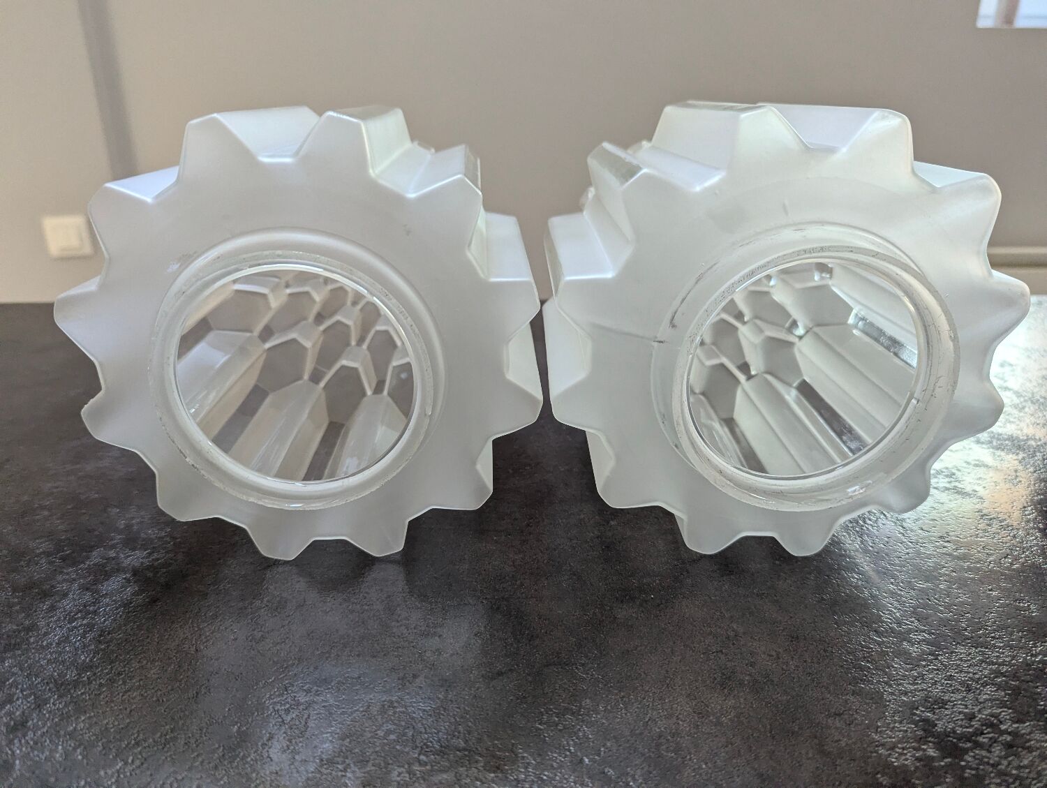 antique pair of Skyscraper ceiling lights, globe glass table lamp