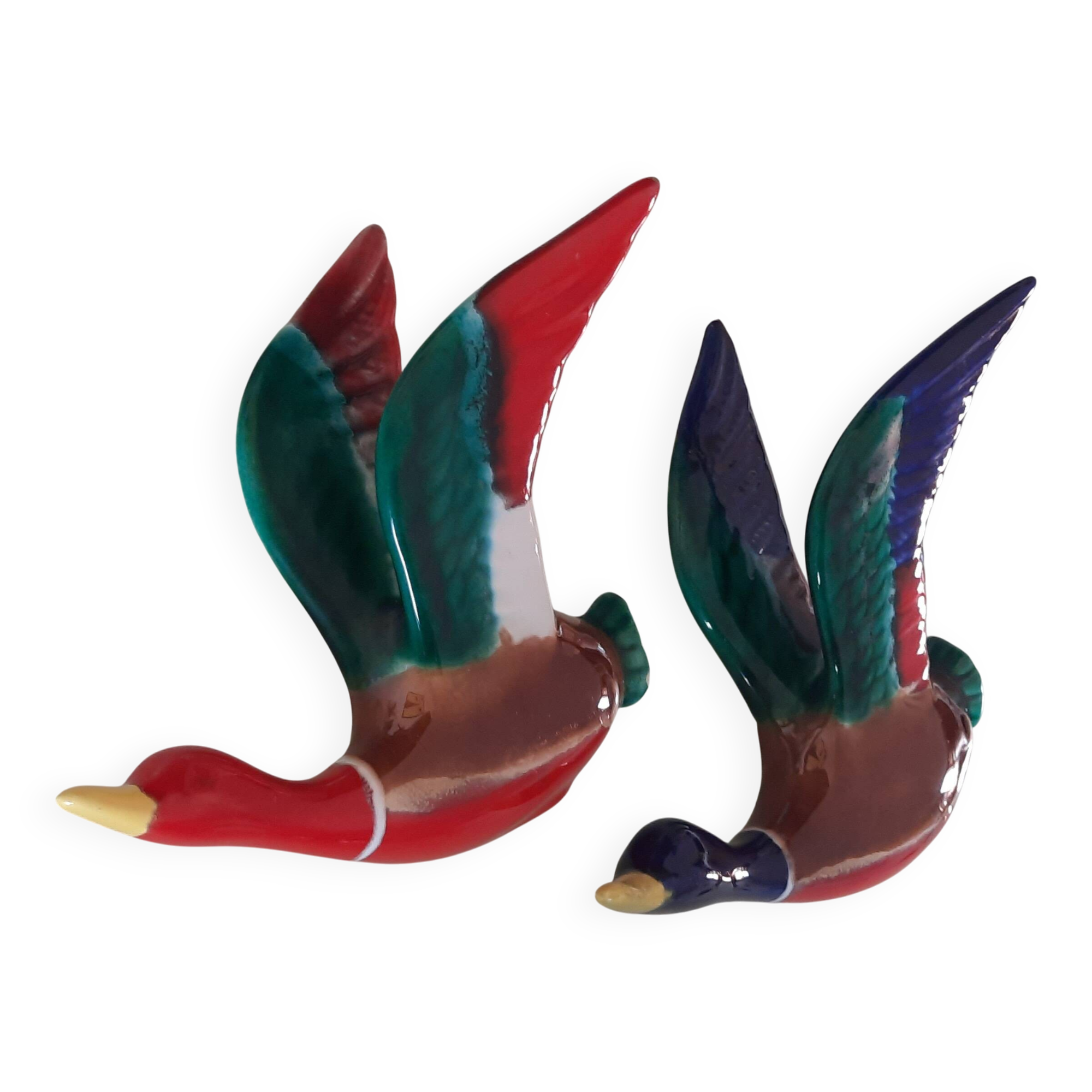 Pair of glazed ceramic wall ducks