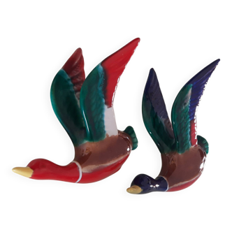 Pair of glazed ceramic wall ducks