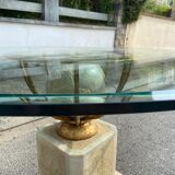 Italian design dining table in alabaster, gilded iron and tempered glass 70s vintage