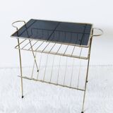 Vinyl record table, record player, magazine rack, 1950s