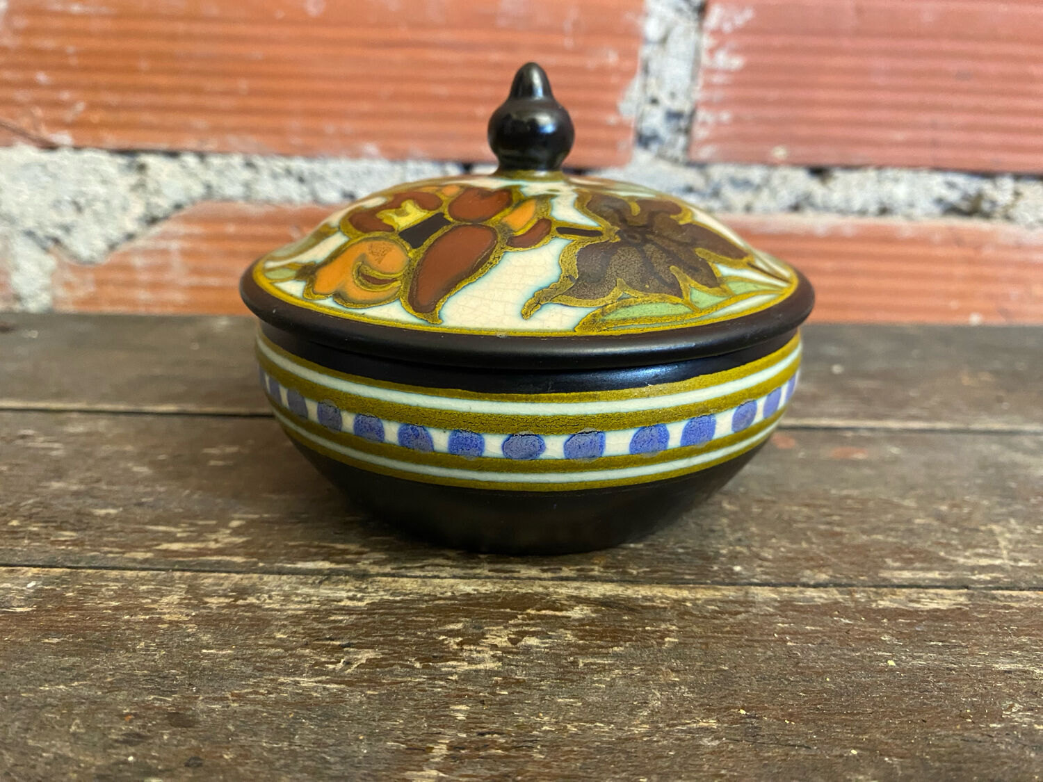 Antique Bonbonnière Box Gouda Plazuid ATRIUM Ceramic Holland Vintage