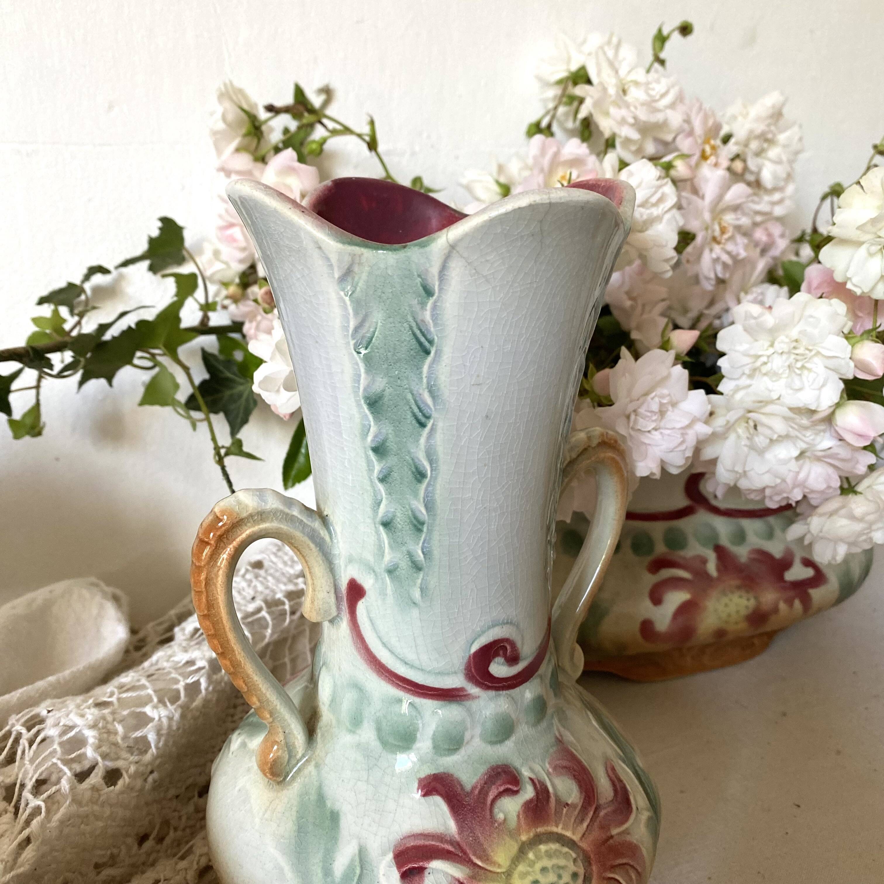 Art Nouveau slip vases, old fireplace decoration