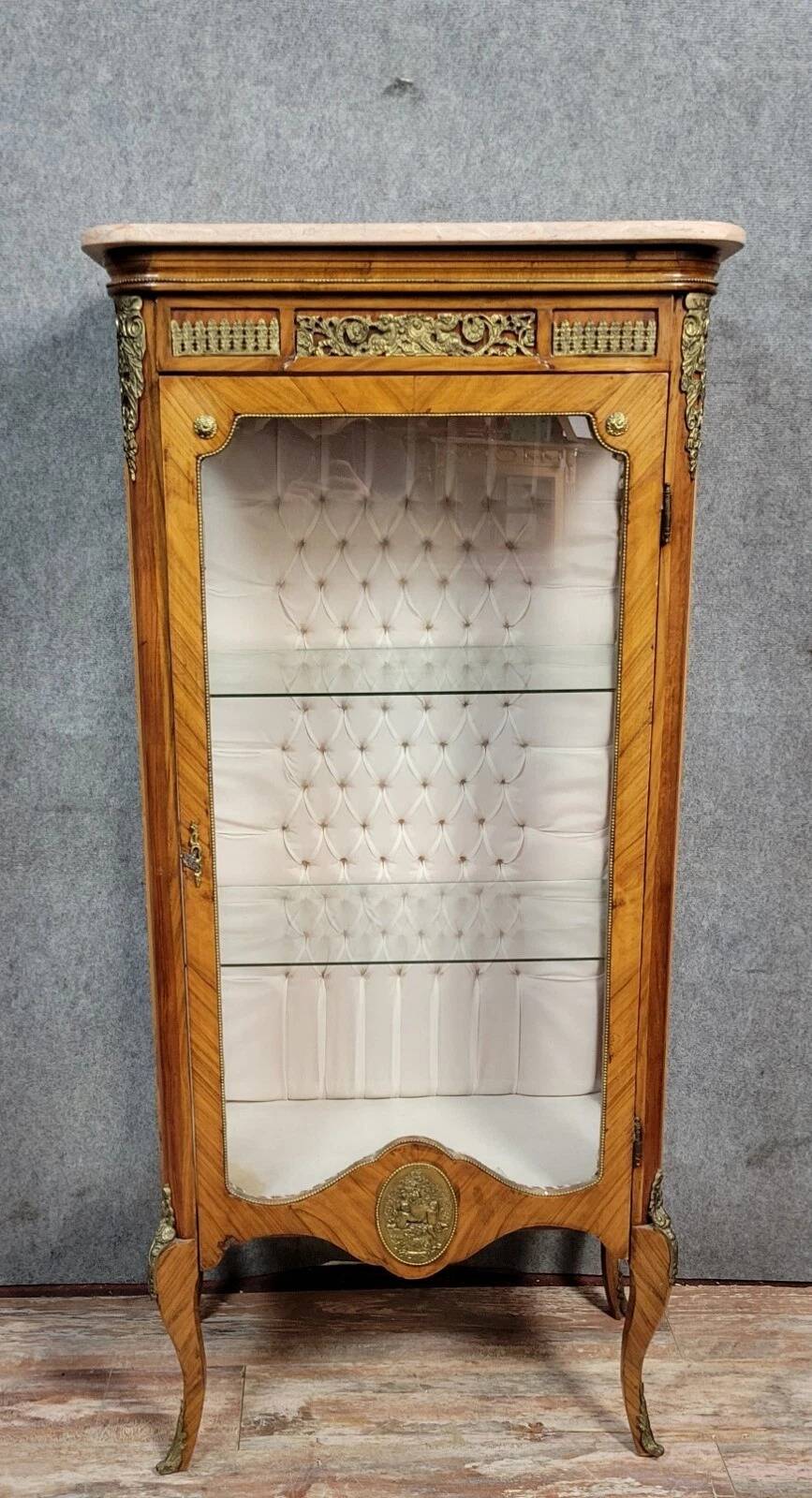 Louis XV style display case in rosewood and gilded bronze