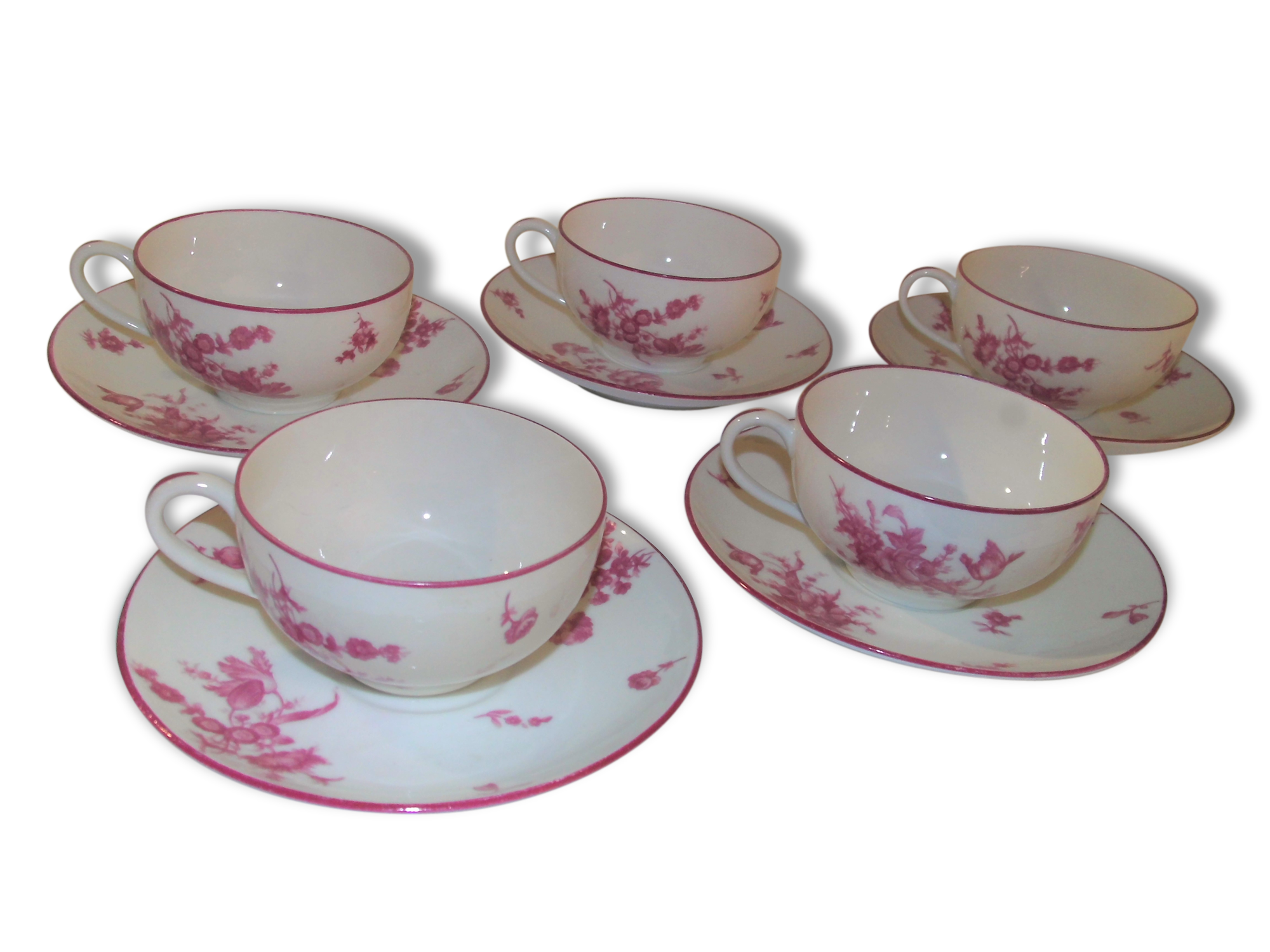 Lot De 5 Tasses à Café Et Sous-tasses Arcopal Vintage Motif Rose Fleuri