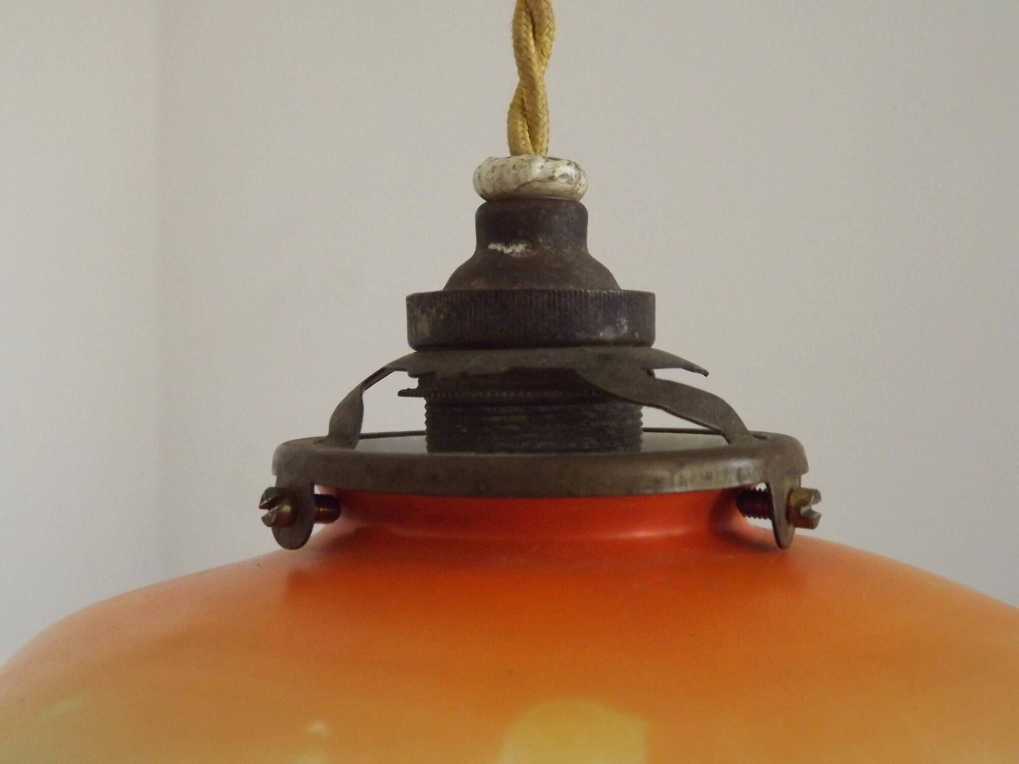 Rare French Art Deco Pendant Light | Illustrated Dog Countryside Shade