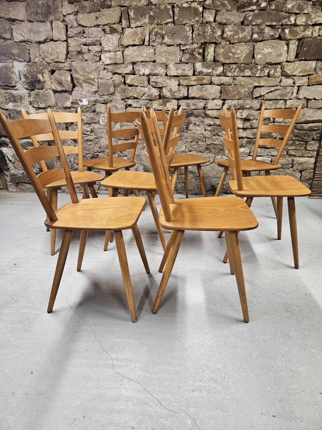 Lot of 8 country bistro chairs from the 1970s