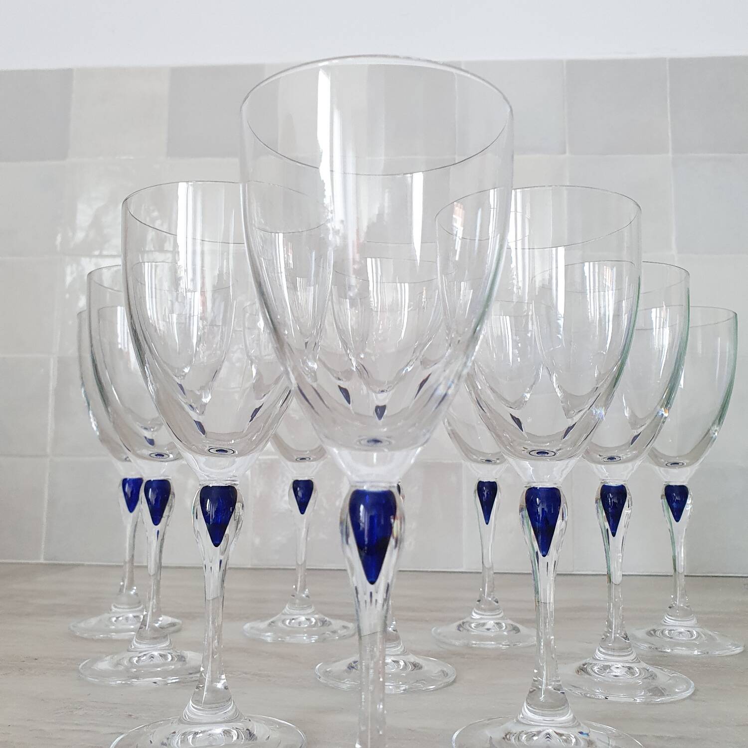 10 Crystal d'Arques glasses model Venice Sapphire blue