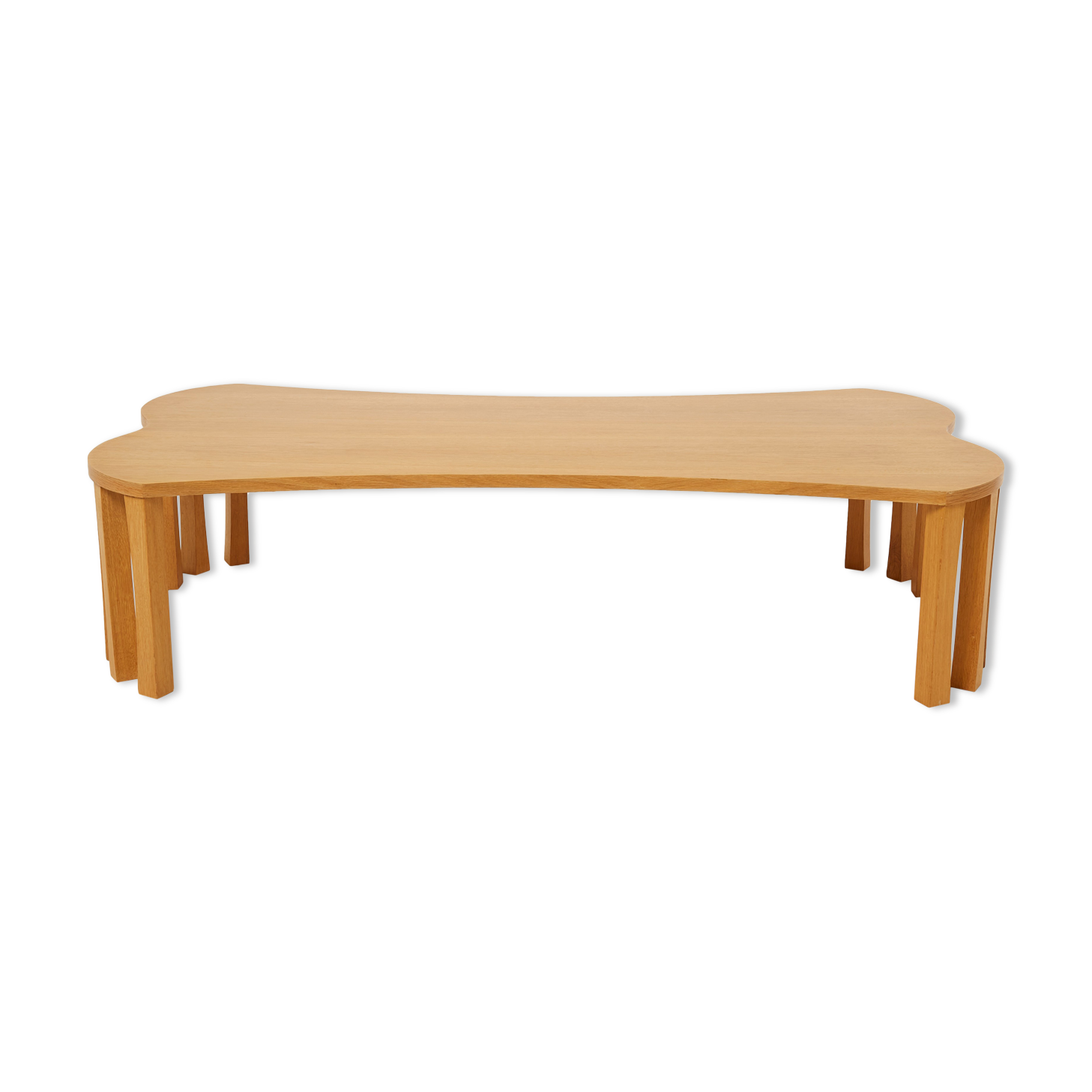 Coffee table signed by Vincent Poujardieu free form in oak 1992