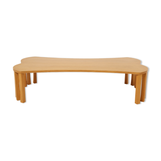 Coffee table signed by Vincent Poujardieu free form in oak 1992