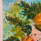 Sunflowers in a blue vase, knife technique, signed