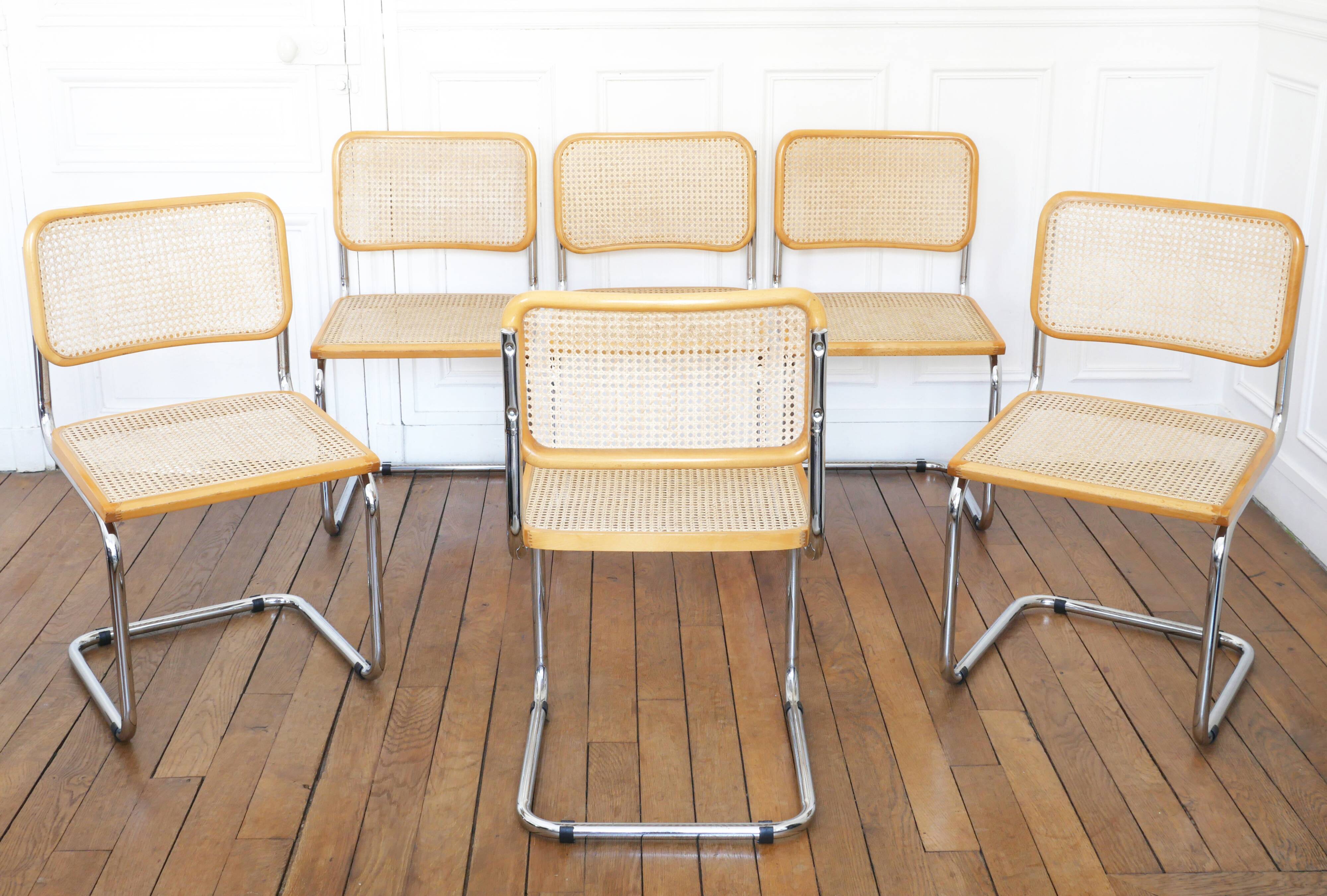 6 Cesca B32 Breuer Chairs Made in Italy - Canework of the seats redone