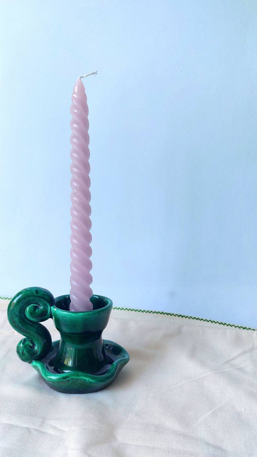 Green ceramic candlestick holder