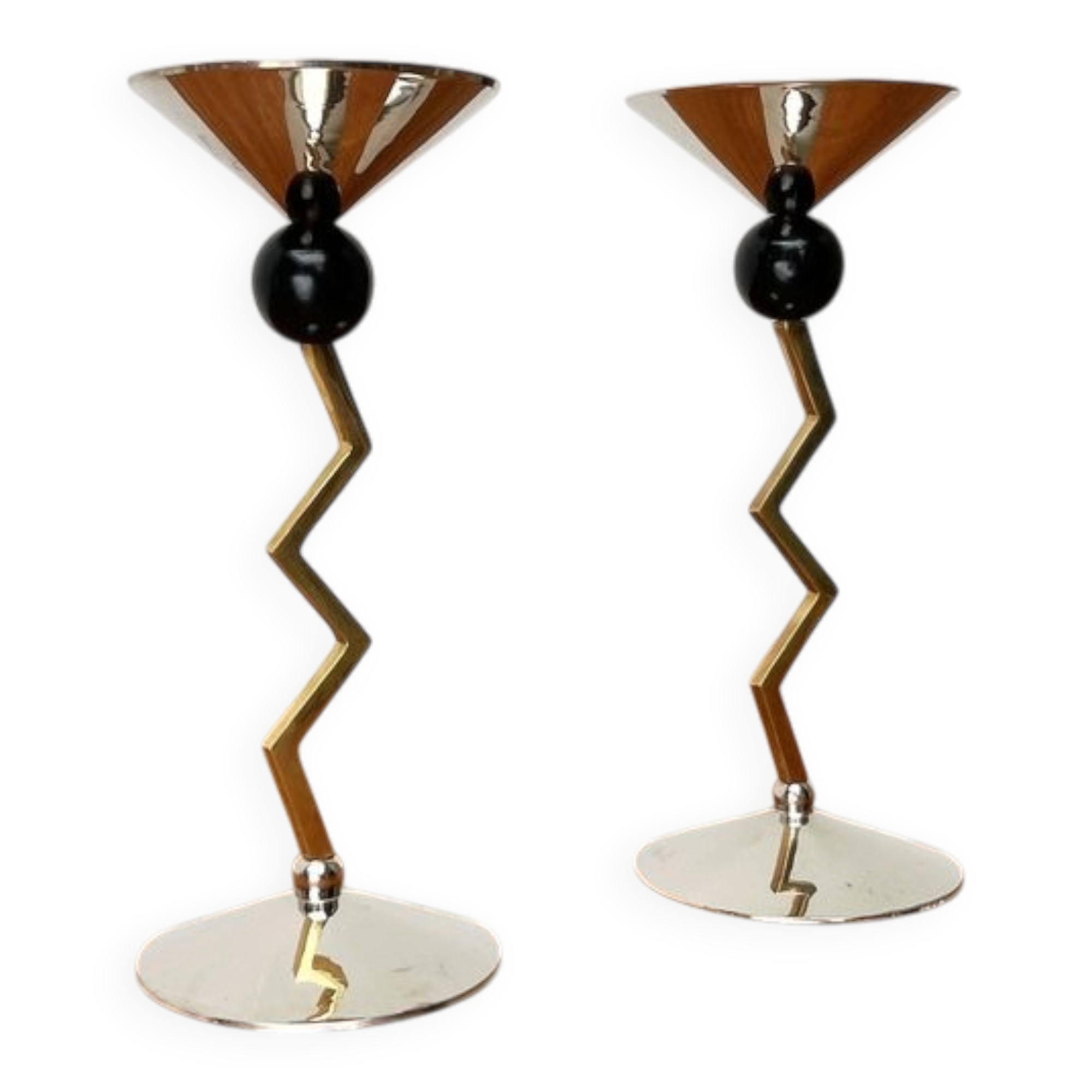 Italian postmodern metal candle holders, 1980s, set of 2