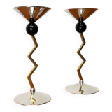 Italian postmodern metal candle holders, 1980s, set of 2