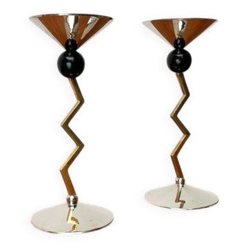 Italian postmodern metal candle holders, 1980s, set of 2