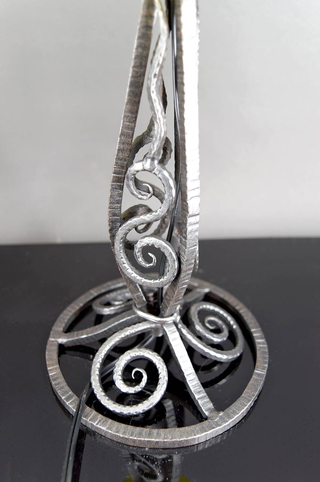 Pair of Wrought Iron & Blown Glass Lamps, France, Art Deco, c. 1930