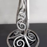 Pair of Wrought Iron & Blown Glass Lamps, France, Art Deco, c. 1930