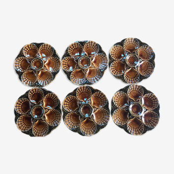 Assiettes d’huîtres Sarreguemines barbotine