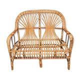 Vintage rattan and bamboo bench