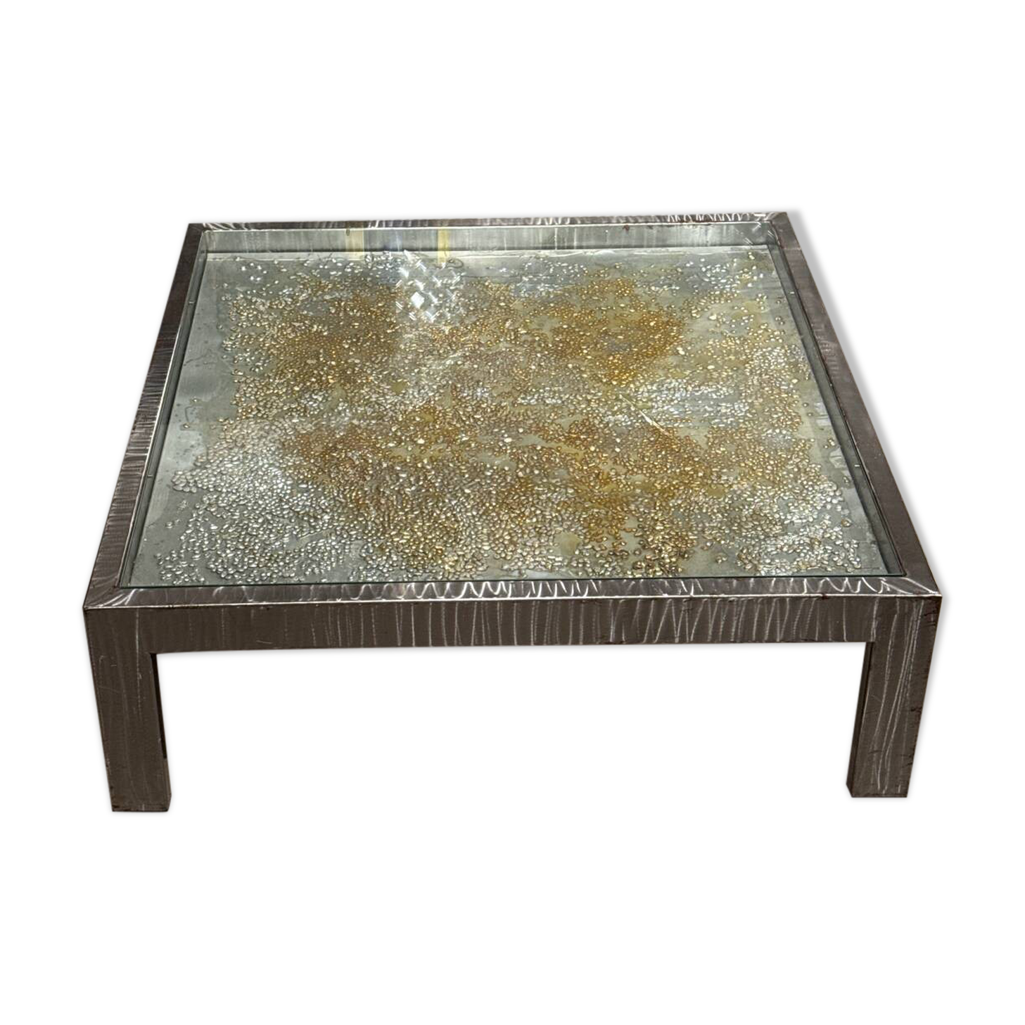 Rare Jenkell, also known as "Jenk" - Unique signed coffee table in metal, glass and inset canvas