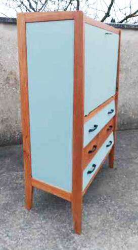 Secretary desk, drawers, vintage, refurbished, 60s