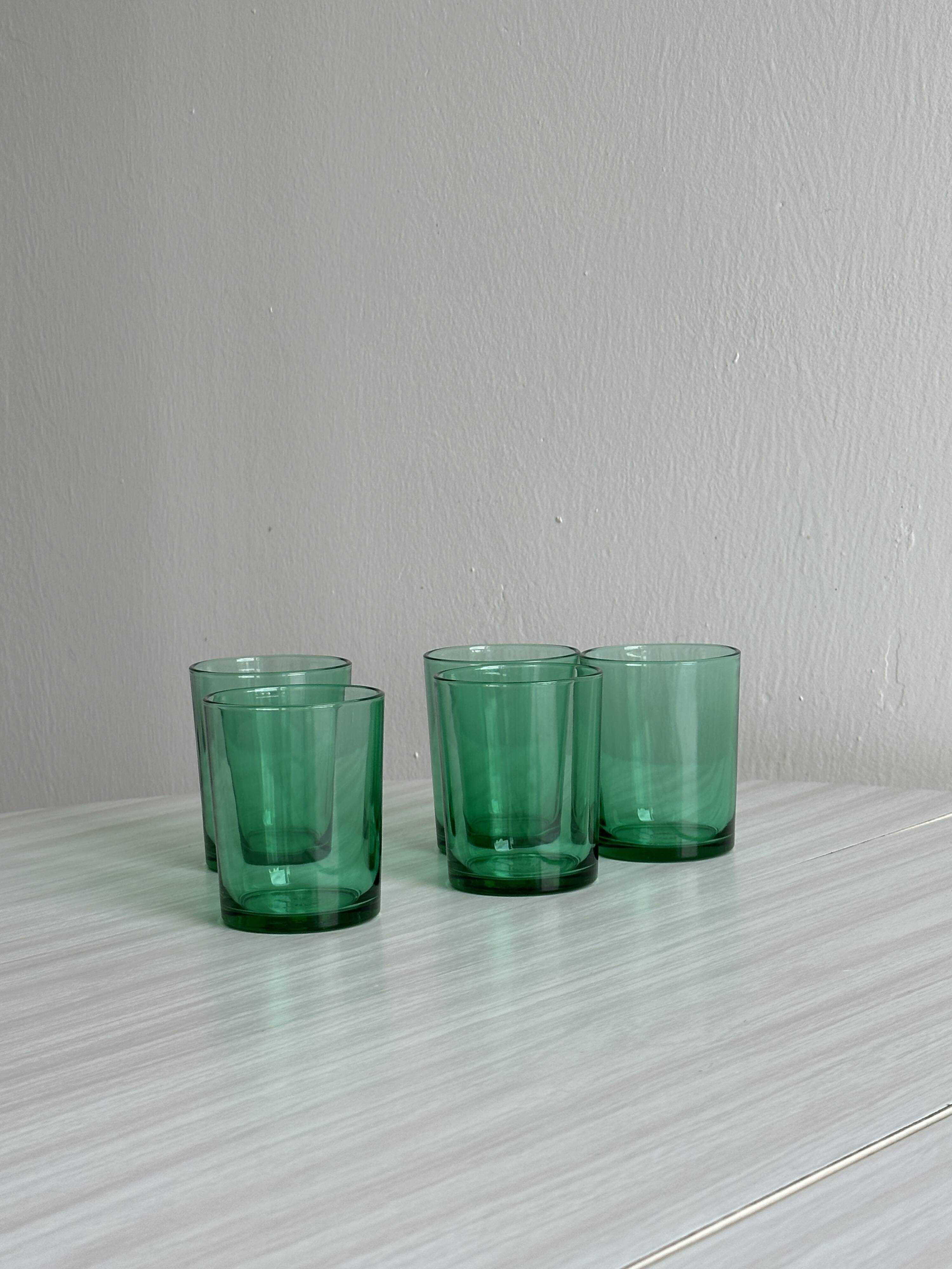 Set of 6 vintage translucent green glasses