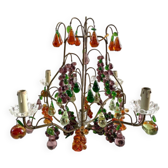 Rare lustre Murano pampilles fruits en verre ancien