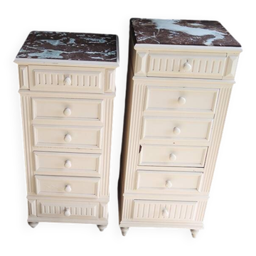 2 chiffoniers anciens en marbre et bois peint