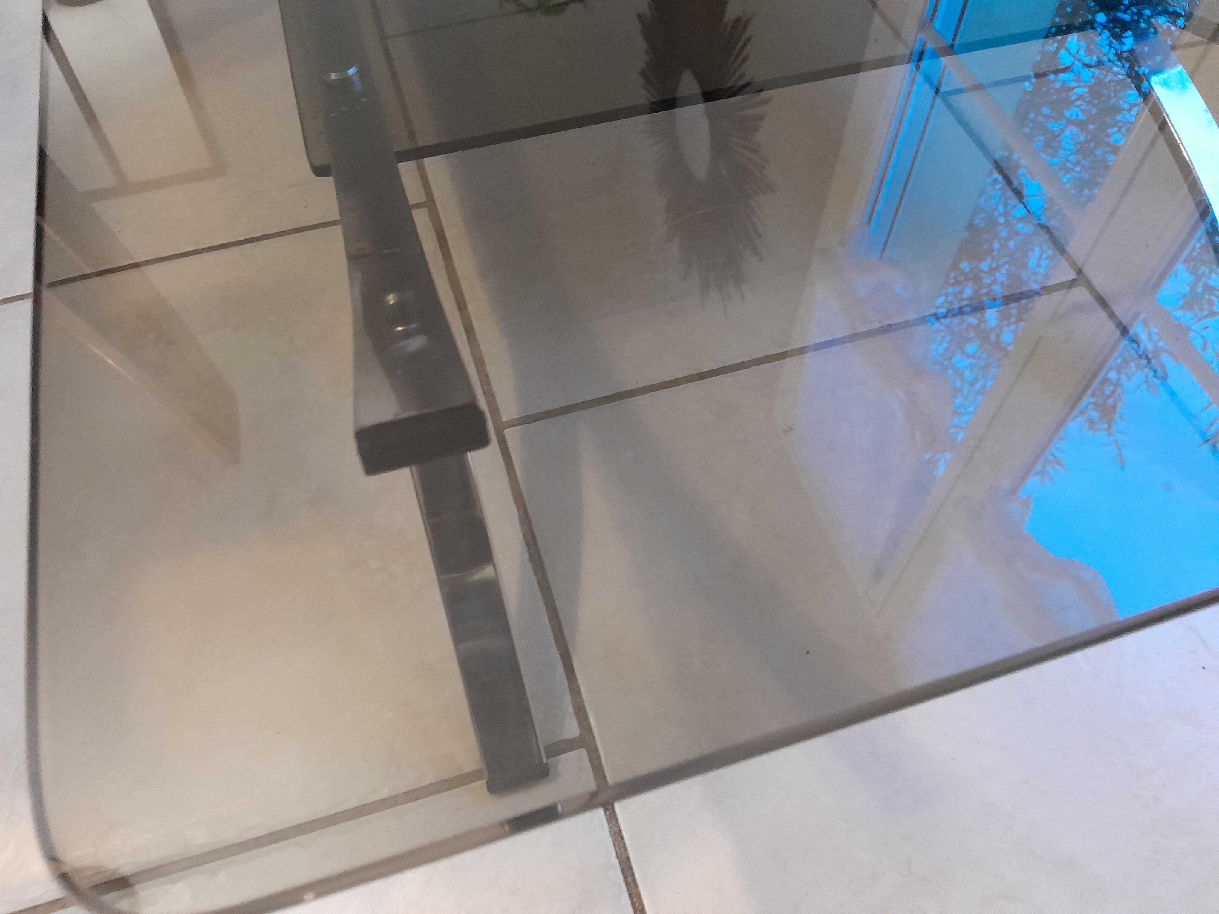 Vintage glass coffee table and chrome legs year 70